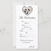 Programme de mariage noir et blanc coeur florale シーズンカード (正面)