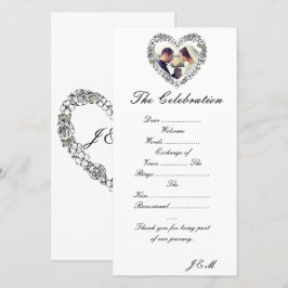 Programme de mariage noir et blanc coeur florale シーズンカード