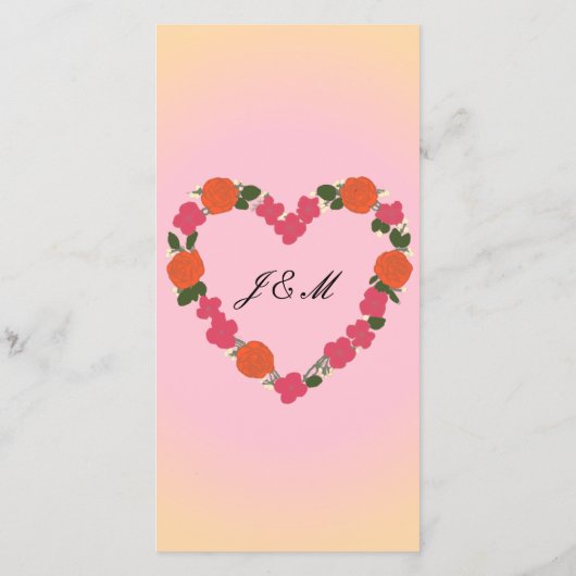 Programme de mariage rose et orange cœur floral (裏面)