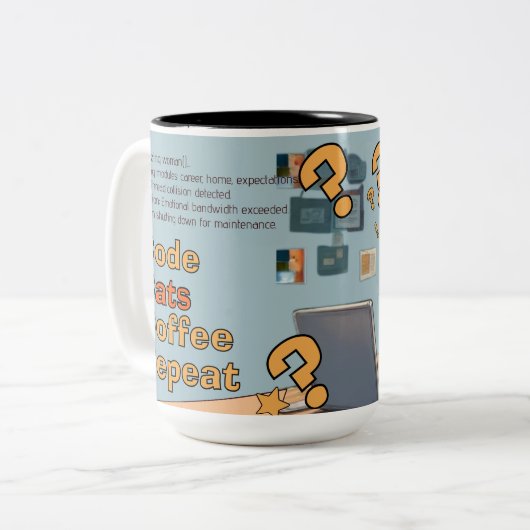 Programmer Cat Humour Code, Cats, Coffee – Repeat ツートーンマグカップ (正面左)