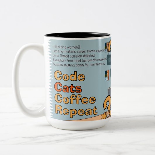 Programmer Cat Humour Code, Cats, Coffee – Repeat ツートーンマグカップ (左)