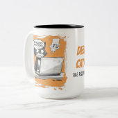 Programmer Cat Humour Debugging is Catastrophic ツートーンマグカップ (正面左)