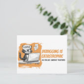Programmer Cat Humour Debugging is Catastrophic ポストカード (スタンド正面)