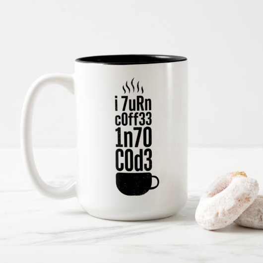 Programmer Humor – Coffee Into Code ツートーンマグカップ (ドーナツ)