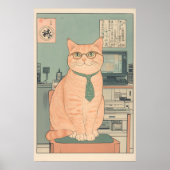 Programmer Tabby Cat Ukiyo-e Art Geeky Computer ポスター (正面)