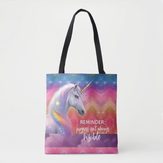 Progress isn't always Visible Rainbow Unicorn トートバッグ (正面)
