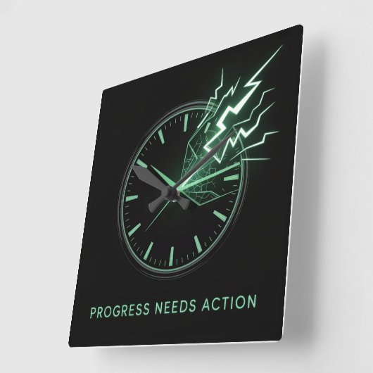 Progress Needs Action スクエア壁時計 (傾斜)