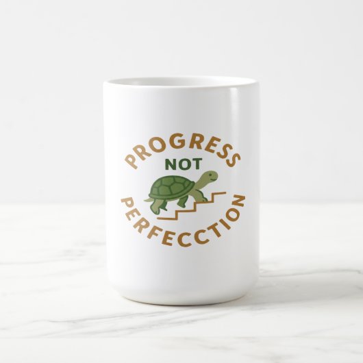 Progress not Perfection - Cute Turtle Motivational コーヒーマグカップ (中央)