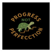 Progress not Perfection - Cute Turtle Motivational ポスター (正面)