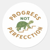 Progress not Perfection - Cute Turtle Motivational ラウンドシール (正面)