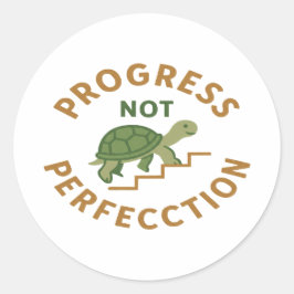 Progress not Perfection - Cute Turtle Motivational ラウンドシール