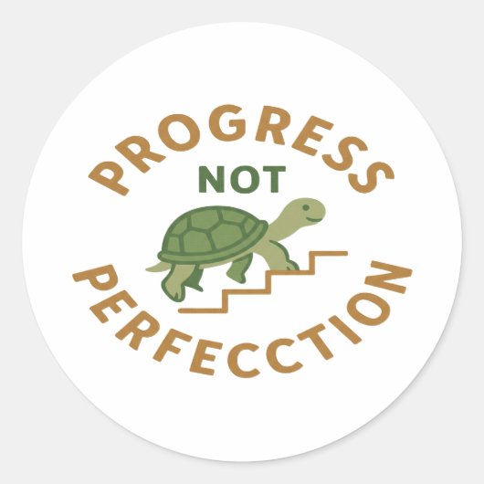 Progress not Perfection - Cute Turtle Motivational ラウンドシール (正面)