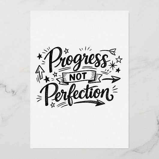 Progress Not Perfection Motivational Quote Design 箔招待状 (正面)