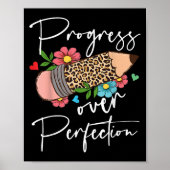 Progress Over Perfection Leopard Pencil Motivation ポスター (正面)