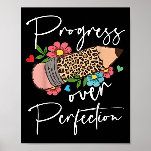 Progress Over Perfection Leopard Pencil Motivation ポスター (正面)
