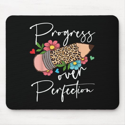Progress Over Perfection Leopard Pencil Motivation マウスパッド (正面)