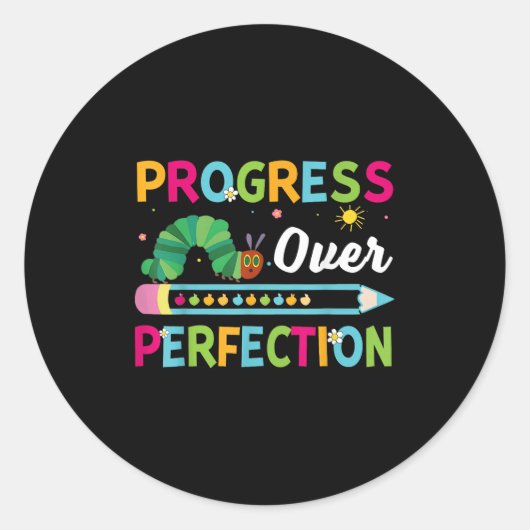 Progress Over Perfection Motivational Quote Studen ラウンドシール (正面)