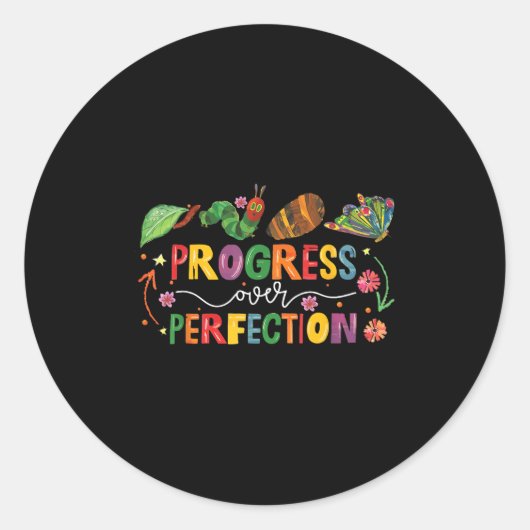 Progress Over Perfection Motivational Teacher For  ラウンドシール (正面)