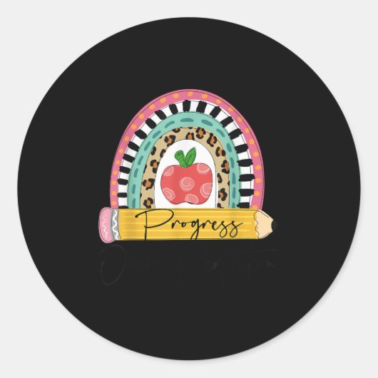 Progress Over Perfection Rainbow Pencil Motivation ラウンドシール (正面)