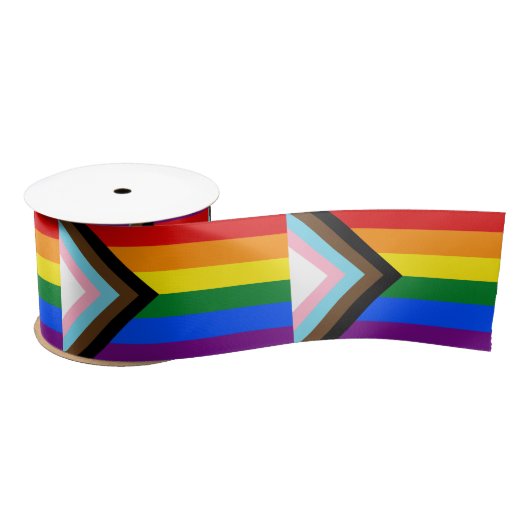 Progress Rainbow Flagリボン、LGBTQおよびプライドフラグ サテンリボン (リール)