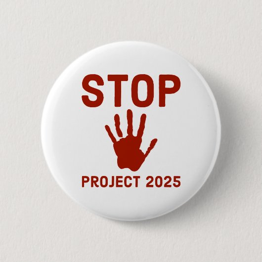 Project ストップ 2025ホラーデザインと手印刷法 缶バッジ (正面)