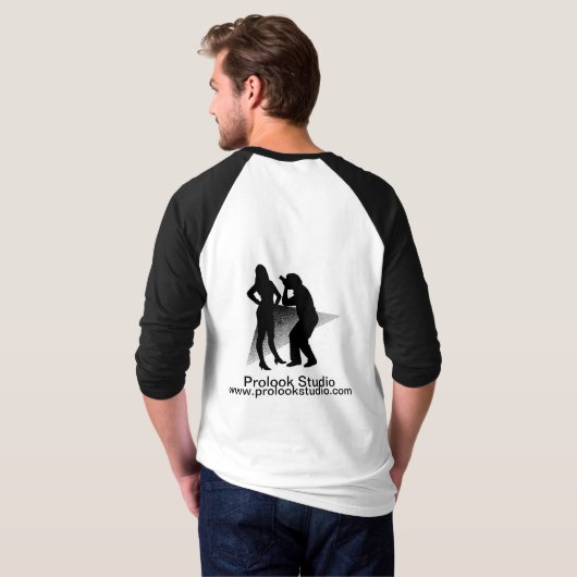 Prolookのスタジオの黒によってスリーブを付けられるティー Tシャツ (裏面フル)