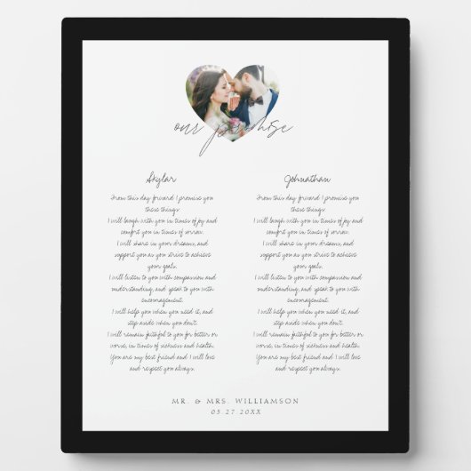 Promise Newlywedsの結婚Vowsハート写真 フォトプラーク (正面)