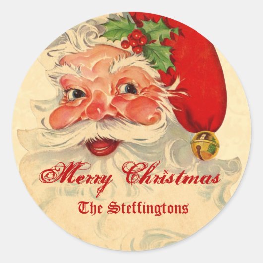 PROMO1ヴィンテージ笑顔サンタクリスマスホリデー ラウンドシール (正面)