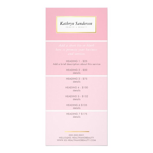 PROMO PRICE SERVICES LIST モダン PINK 絵を描chip ラックカード (正面)