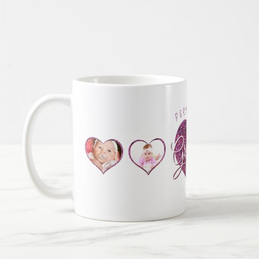 Promoted to Grandma faux sparkle pink photo コーヒーマグカップ (左)