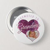 Promoted to Grandma faux sparkle pink photo 缶バッジ (正面&裏面)