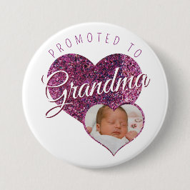 Promoted to Grandma faux sparkle pink photo 缶バッジ