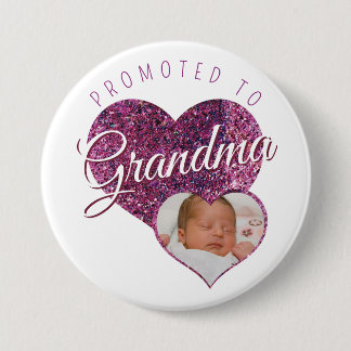 Promoted to Grandma faux sparkle pink photo 缶バッジ