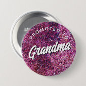 Promoted to Grandma faux sparkle pink script 缶バッジ (正面&裏面)