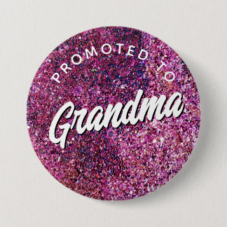 Promoted to Grandma faux sparkle pink script 缶バッジ