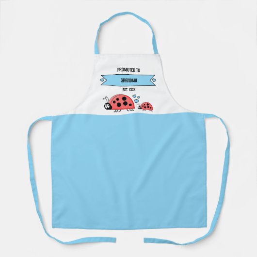 Promoted to grandma ladybugs blue エプロン (正面)