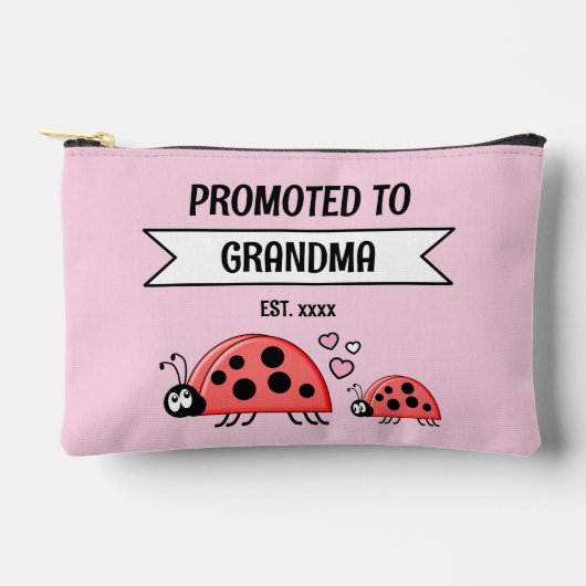 Promoted to Grandma ladybugs est year pink アクセサリーポーチ (正面)
