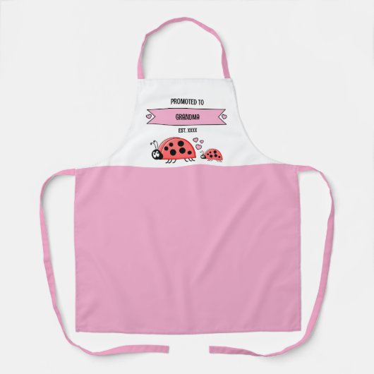 Promoted to grandma ladybugs pink エプロン (正面)