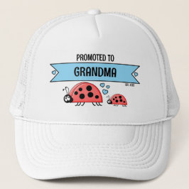 Promoted to Grandma ladybugs white blue キャップ