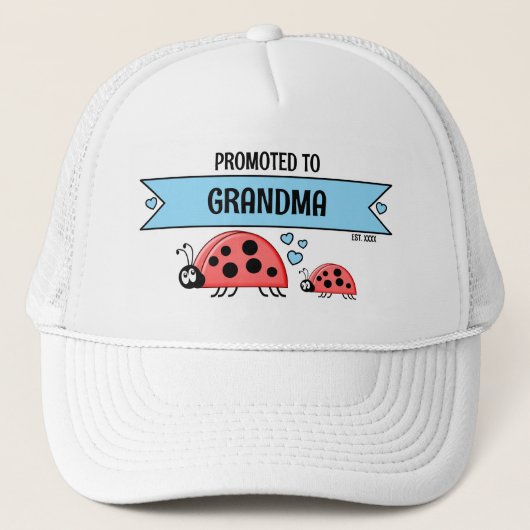 Promoted to Grandma ladybugs white blue キャップ (正面)