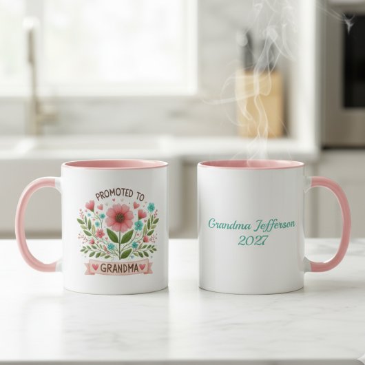Promoted to Grandma Mug - Watercolor Flowers マグカップ