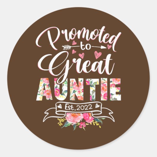 Promoted to Great Auntie Est 2022 Floral First ラウンドシール (正面)