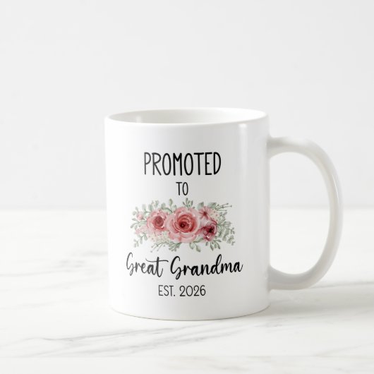 Promoted To Great Grandma Est 2026 Flowers Baby コーヒーマグカップ (右)