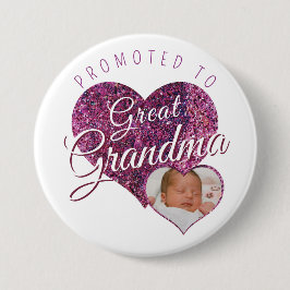 Promoted to Great Grandma faux sparkle pink photo 缶バッジ