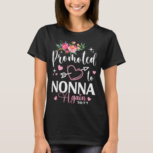 Promoted To Nonna Again Est 2027 Flower Heart  Tシャツ (正面)