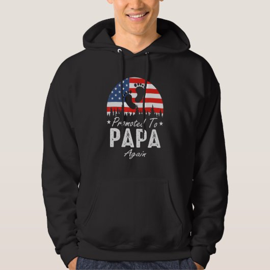 Promoted To Papa Again 2024 US Flag Father's Day パーカ (正面)