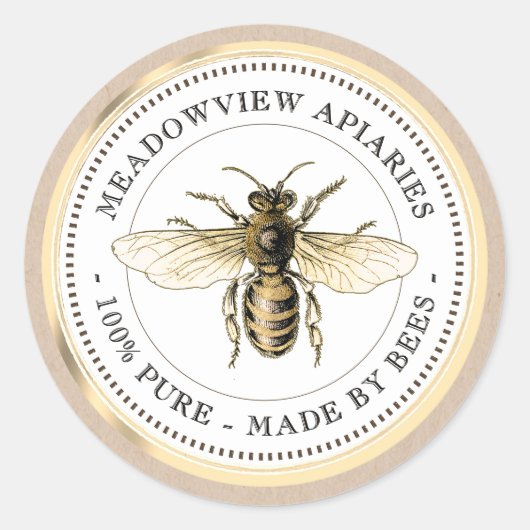 Promotional Apiary Product Label Honey Gold Bee ラウンドシール (正面)