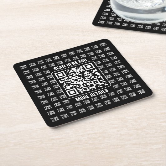 Promotional QR code (editable) plus Logo Pattern スクエアペーパーコースター (アングル)