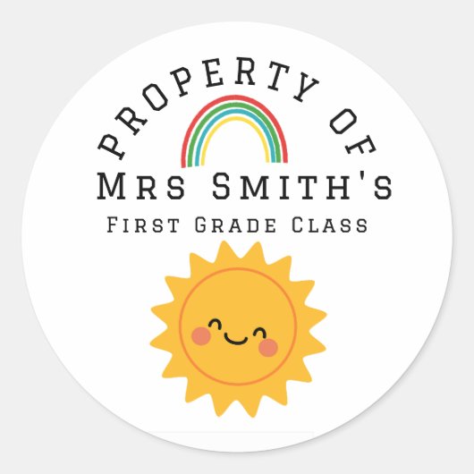 Property Of Classroom Sticker | Smiley Sun School  ラウンドシール (正面)