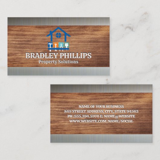Property Repair Tools Logo | Wood Grain | Metal 名刺 (正面/裏面)